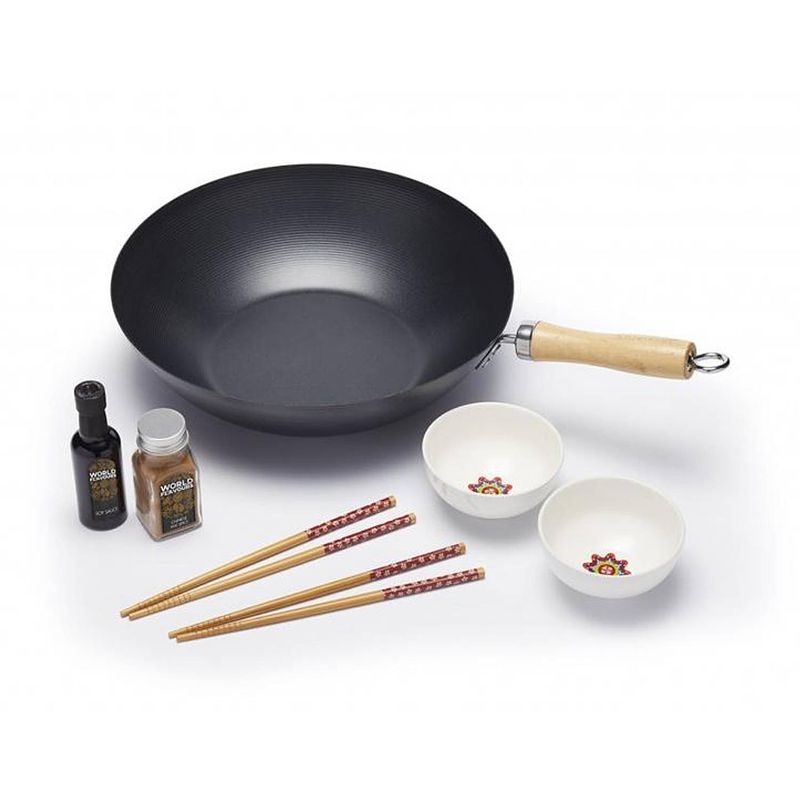 Foto van Kitchencraft wokpan 30 cm staal/hout zwart/zilver 9-delig