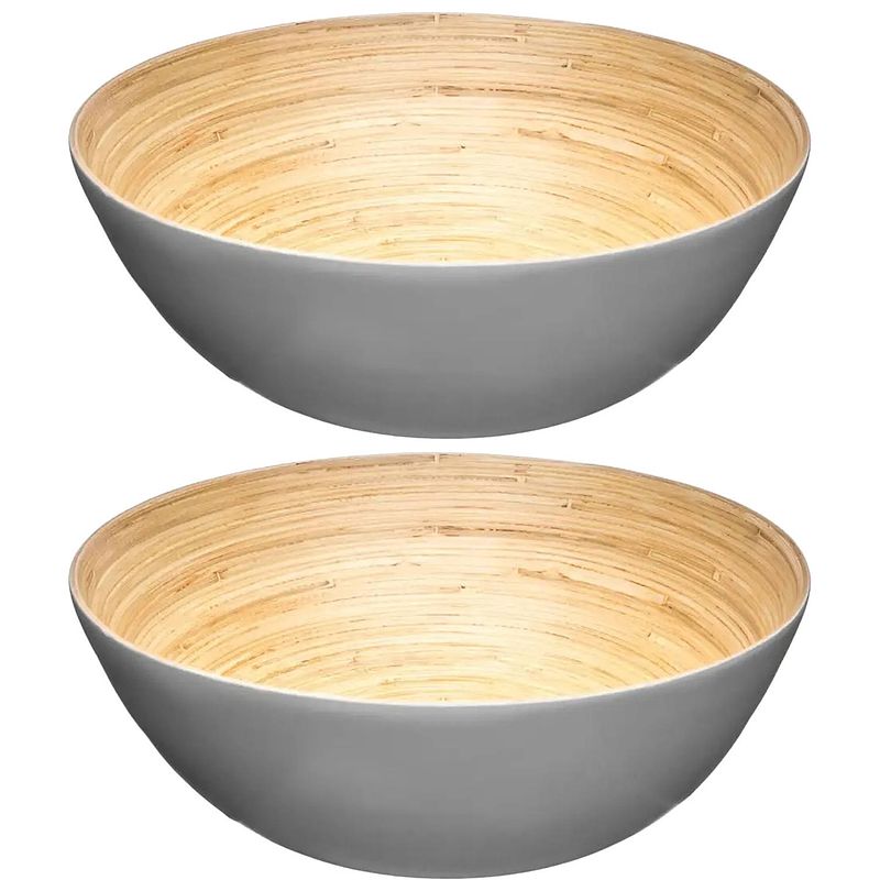 Foto van 2x stuks secret de gourmet slakom/serveer schaaltjes - bamboe - d25 cm - saladeschalen