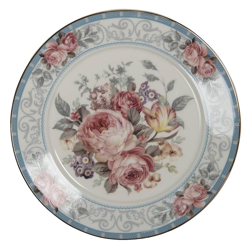 Foto van Clayre & eef servies ontbijtbord ø 21*2 cm wit porselein bloemen eetbord wit eetbord