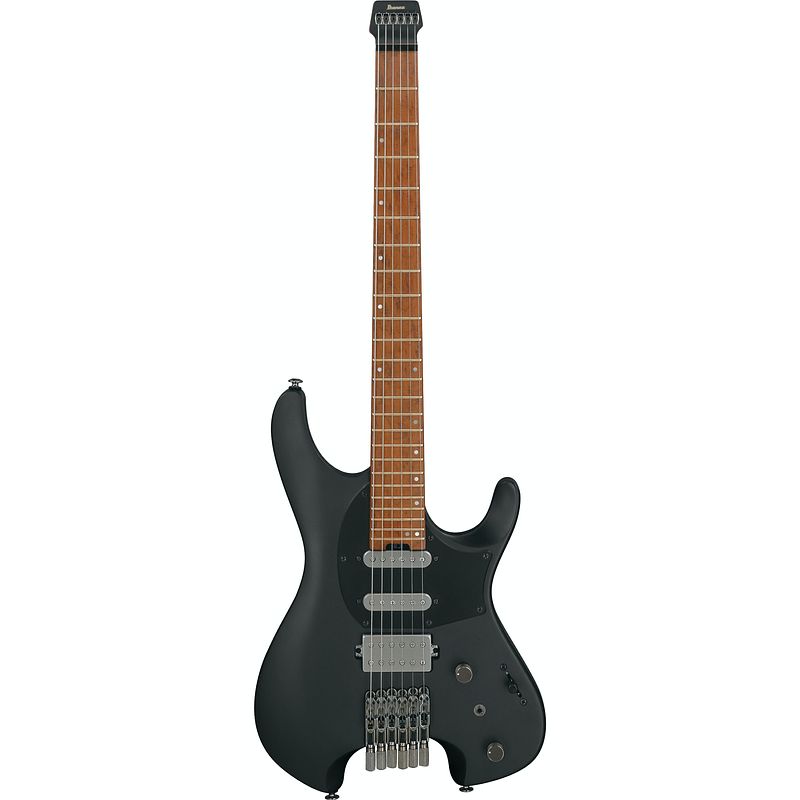 Foto van Ibanez q series q54-bkf black flat headless elektrische gitaar met gigbag