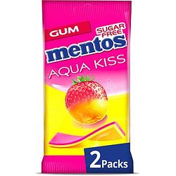 Foto van Mentos aardbei mandarijn kauwgom fruit suikervrij 2 pakjes 14 stuks aqua kiss bij jumbo