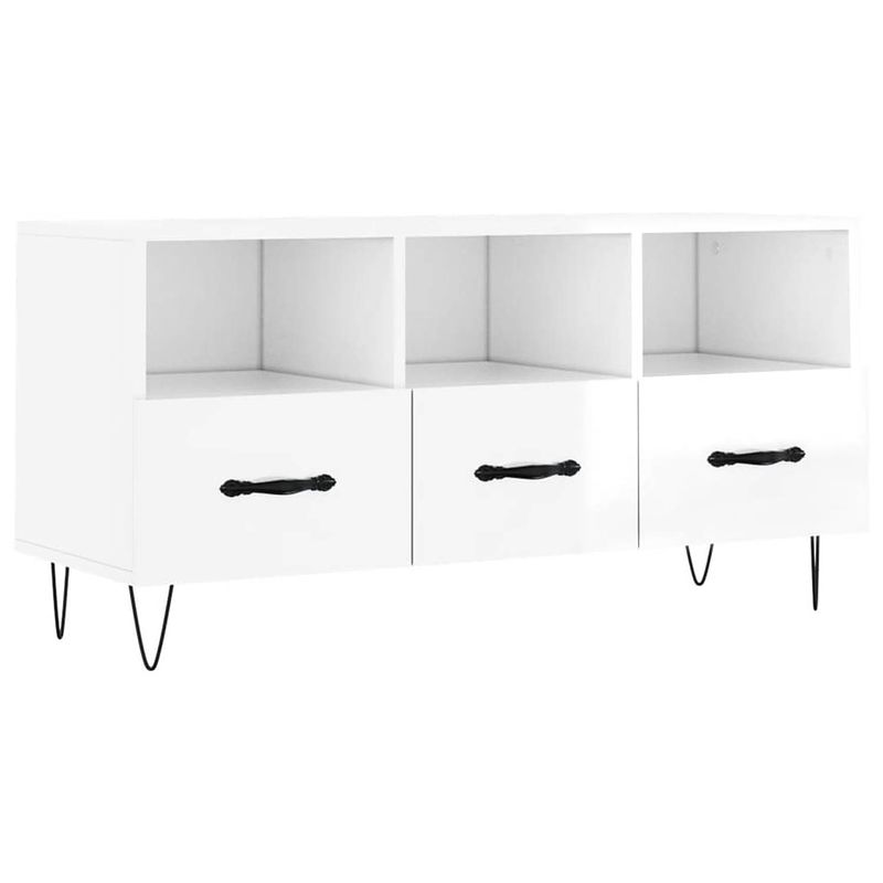 Foto van The living store televisiekast trendy - hoogglans wit - 102 x 36 x 50 cm - 3 vakken en 3 lades - bewerkt hout en ijzer