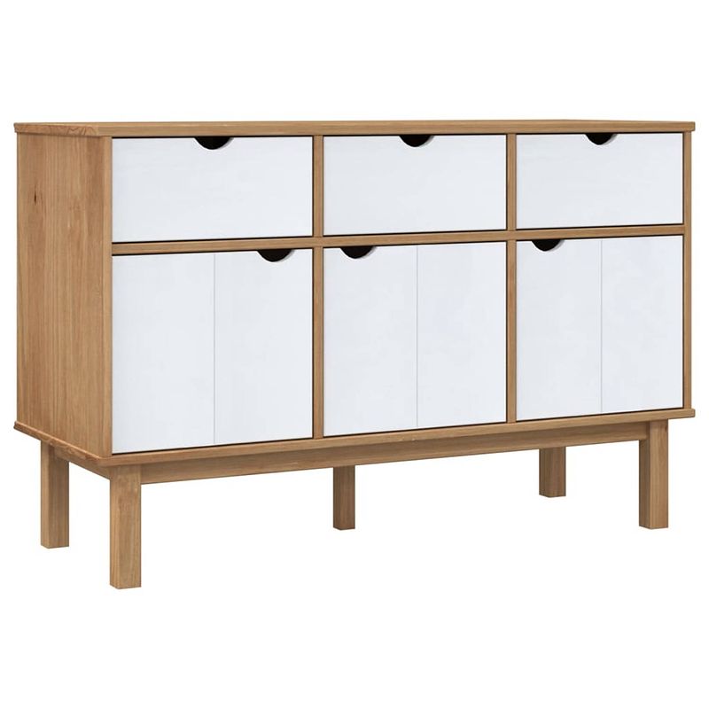 Foto van Vidaxl dressoir otta 114x43x73,5 cm massief grenenhout bruin en wit