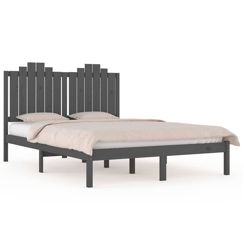 Foto van Vidaxl bedframe massief grenenhout grijs 200x200 cm