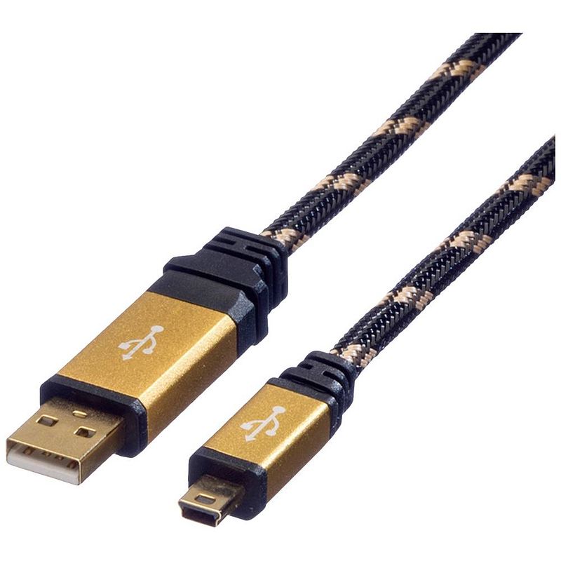 Foto van Roline usb-kabel usb 2.0 usb-a stekker, usb-mini-a stekker 3.00 m zwart, goud afgeschermd 11.02.8823