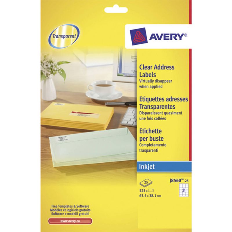 Foto van Adresetiket avery 63,5x38,1mm transparant 25 vel 21 etiketten per vel