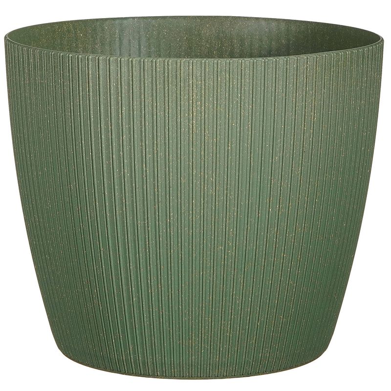 Foto van Plantenpot/bloempot kunststof donkergroen ribbels patroon - d26/h26 cm - plantenpotten