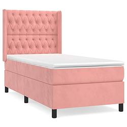 Foto van The living store boxspringbed - roze fluweel - 203 x 103 x 118/128 cm - pocketvering matras - middelharde ondersteuning