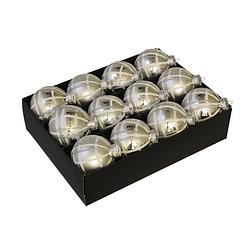Foto van 12x stuks luxe glazen gedecoreerde kerstballen zilver schotse ruit 7,5 cm - kerstbal