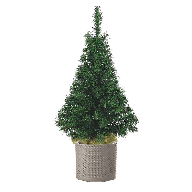 Foto van Volle kunst kerstboom 75 cm inclusief taupe pot - kunstkerstboom