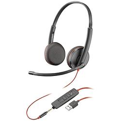 Foto van Poly blackwire c3220 on ear headset computer kabel stereo zwart noise cancelling headset, volumeregeling, microfoon uitschakelbaar (mute)