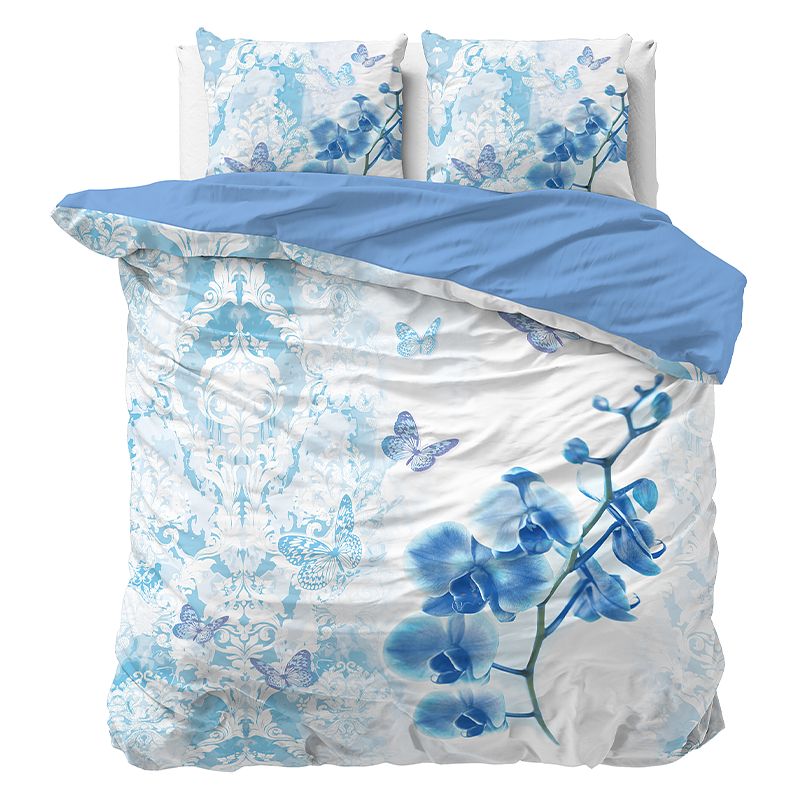 Foto van Dekbedovertrek dream orchid - tweepersoons (200x220 cm) - turquoise polyester-katoen - dessin: bloemen, romantisch - sleeptime essentials -