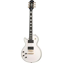 Foto van Epiphone matt heafy origins les paul custom lh bone white linkshandige elektrische gitaar met koffer