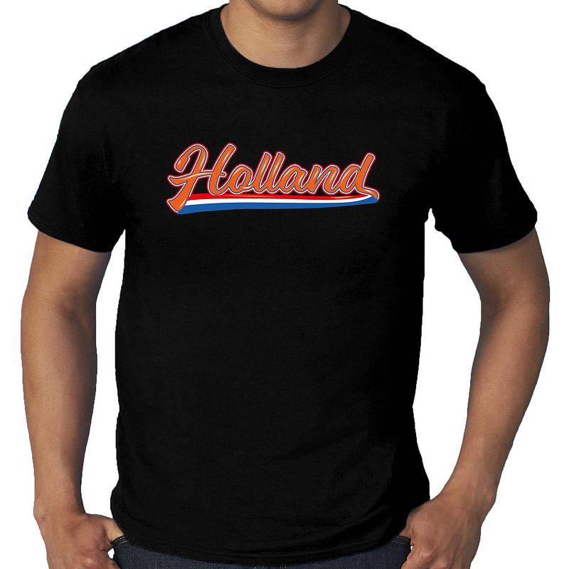 Foto van Grote maten zwart fan shirt / kleding holland met nederlandse wimpel ek/ wk voor heren 4xl - feestshirts