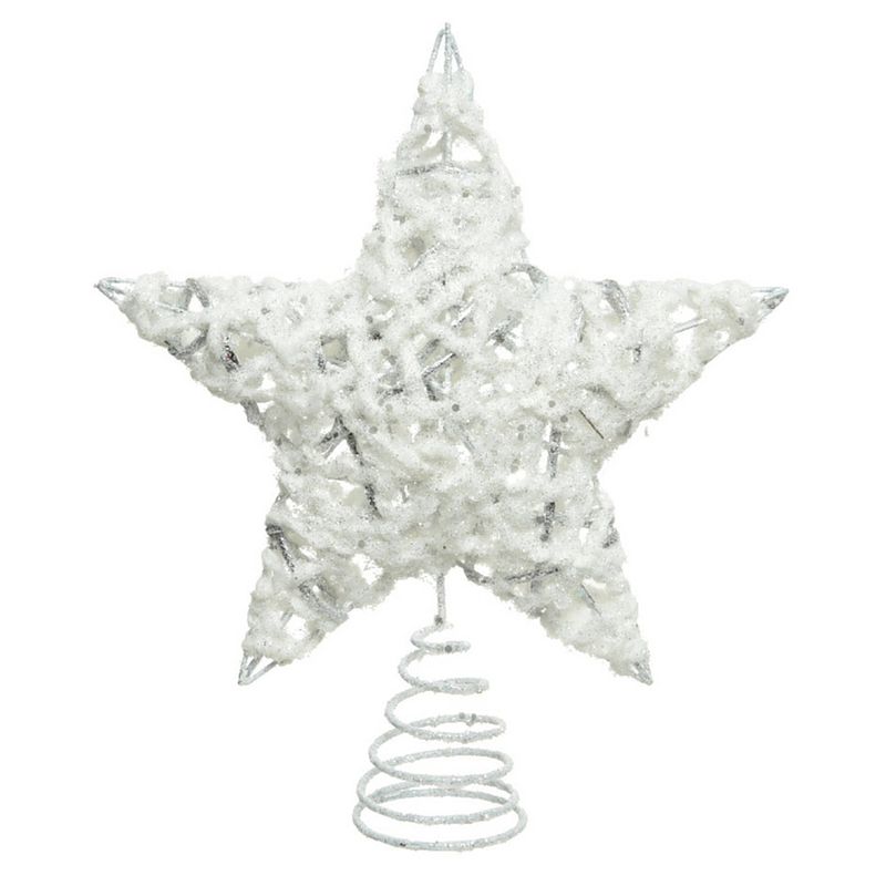 Foto van Kunststof ster piek/kerstboom topper wit/zilver 23 cm - kerstboompieken