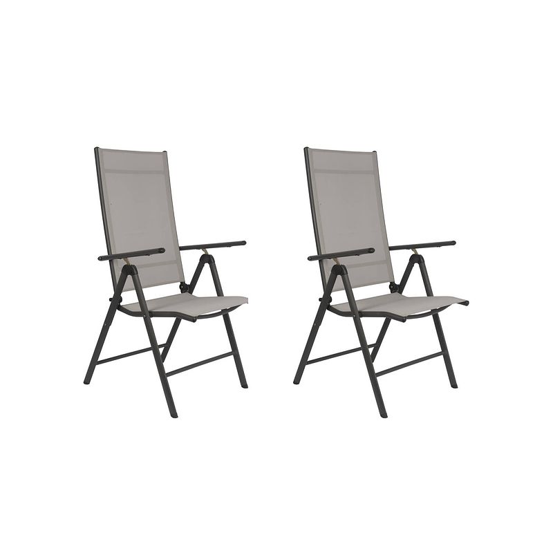 Foto van Garden royal tuinstoelenset - 2x stoel santiago - in 7 posities verstelbaar - opvouwbaar - grijs en zwart