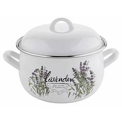 Foto van Emalia retro lavendel geëmailleerde vintage kookpan 22 cm 5.3 liter wit / paars