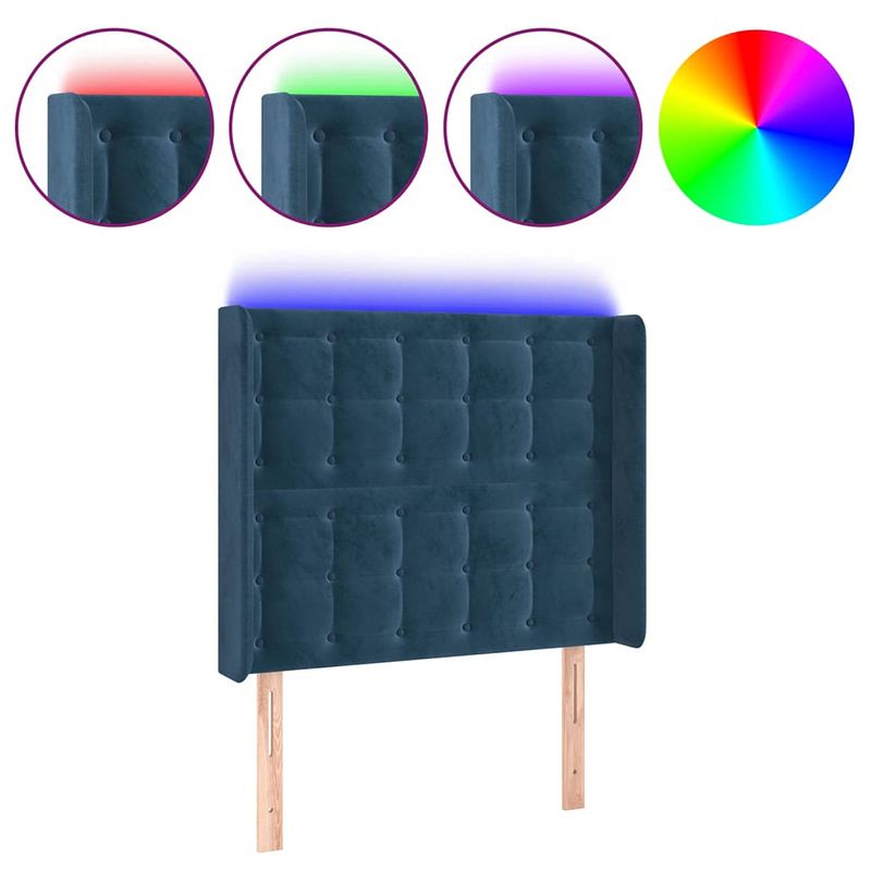 Foto van Vidaxl hoofdbord led 93x16x118/128 cm fluweel donkerblauw