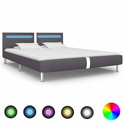 Foto van Vidaxl bedframe met led kunstleer grijs 180x200 cm