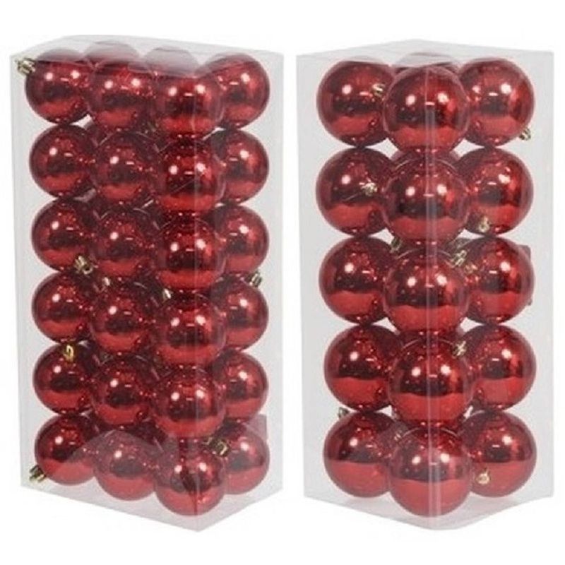 Foto van Kerstversiering kunststof kerstballen rood 6 en 8 cm pakket van 56x stuks - kerstbal