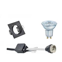 Foto van Led spot set - osram parathom par16 940 36d - gu10 fitting - dimbaar - inbouw vierkant - mat zwart - 3.7w - natuurlijk