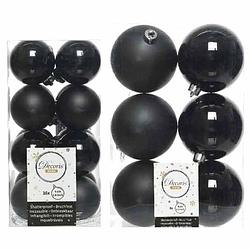 Foto van Kerstballen set van 22x kunststof kerstballen glanzend/mat zwart 4/8 cm kerstboom versiering/decoratie - kerstbal