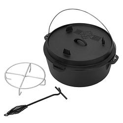 Foto van Dutch oven set bbq 13.6l zwart gietijzer met dekselheffer en onderzetter bbq#boss