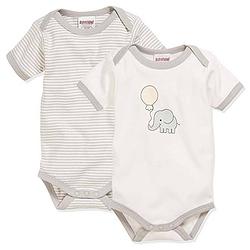 Foto van Playshoes romper olifant korte mouw beige/wit 2 stuks mt 86/92