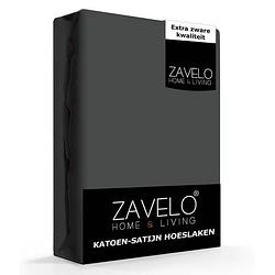 Foto van Zavelo katoen - hoeslaken katoen satijn antraciet - zijdezacht - extra hoog-2-persoons (140x200 cm)