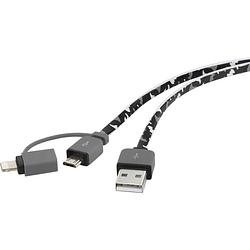 Foto van Renkforce usb-kabel usb 2.0 usb-a stekker, usb-micro-b stekker, apple lightning stekker 20.00 cm camouflage zeer flexibel, vergulde steekcontacten,