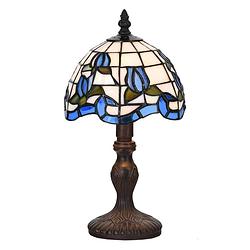 Foto van Lumilamp tiffany tafellamp ø 18*32 cm blauw beige glas tiffany bureaulamp tiffany lampen blauw tiffany bureaulamp