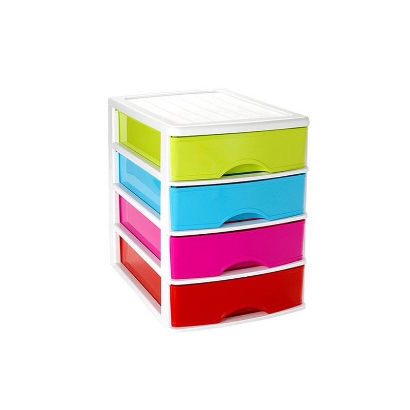 Foto van Ladeblok/bureau organizer met 4 lades multi-color/wit l 35,5 x b 27 x h 35 cm - ladeblok