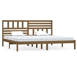 Foto van The living store houten bedframe - grenenhout - 205.5 x 206 x 100 cm - honingbruin