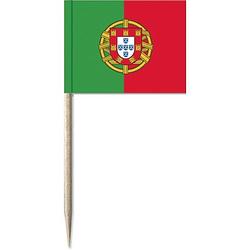 Foto van 150x vlaggetjes prikkers portugal 8 cm hout/papier - cocktailprikkers