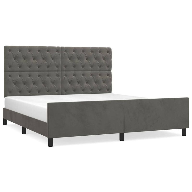 Foto van The living store bedframe fluwelen - donkergrijs - 203 x 166 x 117cm