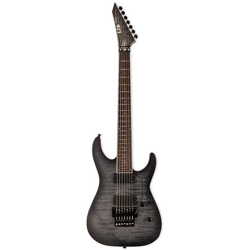 Foto van Esp ltd deluxe m-1007 see thru black sunburst satin 7-snarige elektrische gitaar