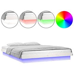 Foto van The living store bedframe massief grenenhout - led-verlichting - 140 x 200 cm - wit