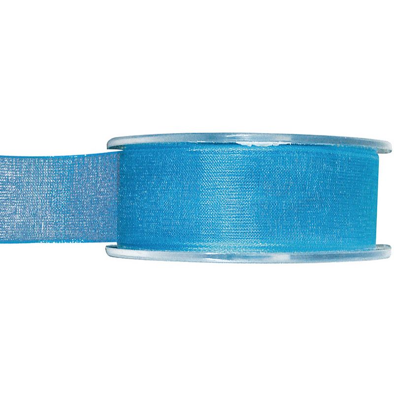 Foto van 1x hobby/decoratie turquoise organza sierlinten 2,5 cm/25 mm x 20 meter - cadeaulinten