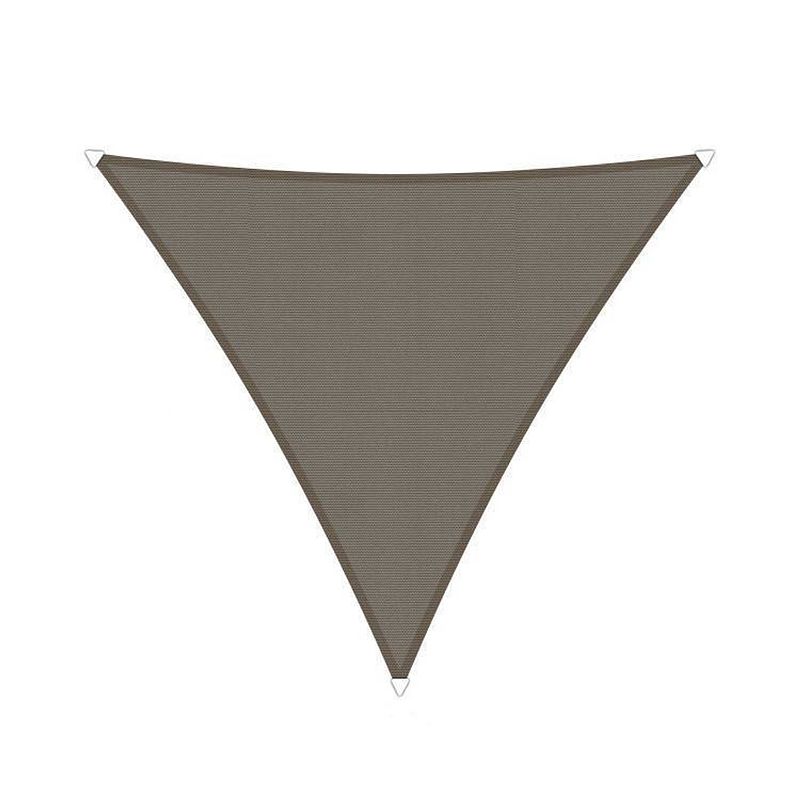 Foto van Compleet pakket: sunfighters waterdicht driehoek 3.5x4x4.5m taupe met rvs bevestigingsset en buitendoekreiniger