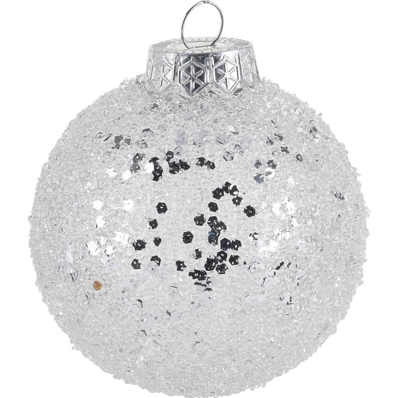 Foto van 1x zilveren glitter kerstballen kunststof 8 cm type 1 - kerstbal