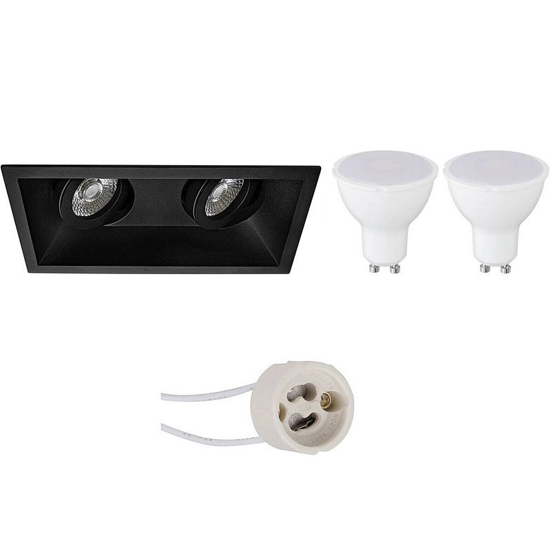 Foto van Led spot set - aigi - pragmi zano pro - gu10 fitting - inbouw rechthoek dubbel - mat zwart - 8w - helder/koud wit 6400k