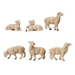 Foto van Decoris schapenbeeldjes - 6x stuks - 12 cm - mdf hout - beeldjes