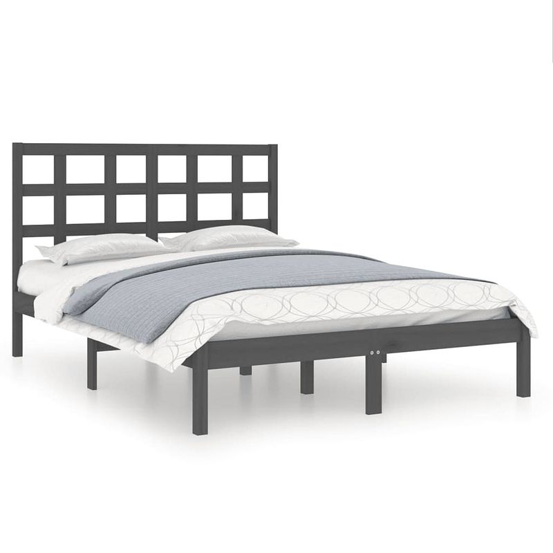 Foto van The living store bedframe massief grenenhout - 205.5 x 185.5 x 31 cm - grijs