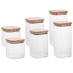 Foto van Set van 6x stuks glazen voorraadpotten/voorraadbussen 1300ml - 1000ml - 600ml - voorraadpot