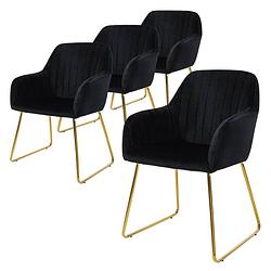 Foto van Ml-design eetkamerstoelen set van 4, fluwelen zitting, zwart, woonkamerstoel met rugleuning en armleuningen, keukenstoel