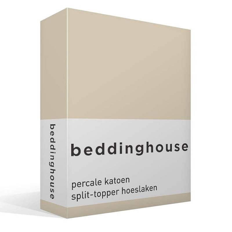 Foto van Beddinghouse percale katoen split-topper hoeslaken - 100% percale katoen - 2-persoons (140x200 cm) - natural