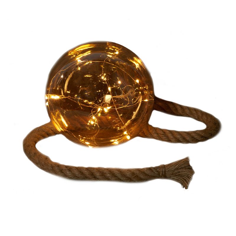 Foto van 1x stuks verlichte glazen kerstballen aan touw met 15 lampjes goud/warm wit 18 cm - kerstverlichting figuur