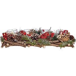 Foto van Kerst thema kaarsenhouder ornament red/green nature 40 x 16 x 8 cm - waxinelichtjeshouders