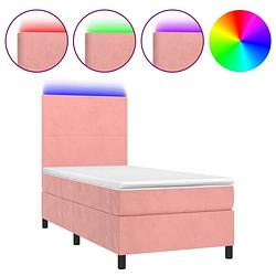 Foto van The living store boxspring bed - roze fluweel - 203x100x118/128 cm - verstelbaar hoofdbord - kleurrijke led-verlichting