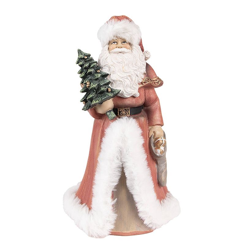 Foto van Clayre & eef beeld kerstman 23 cm rood polyresin kerstfiguren rood kerstfiguren